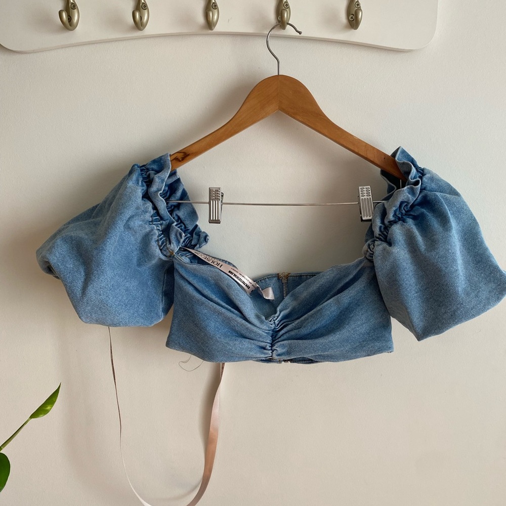 House of CB london denim puff sleeve corset